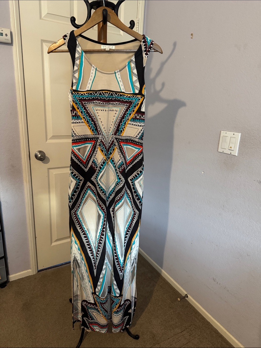 Love Fire Sleeveless Geometric Maxi Dress - Black, Teal, Cream